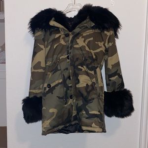 Camo Black Fur Coat
